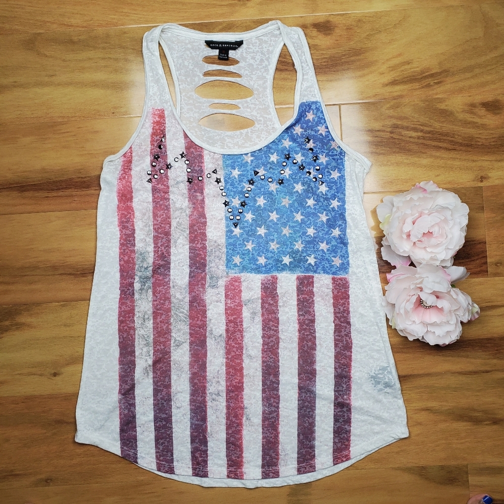 ROCK & REPUBLIC Womens American Flag Top